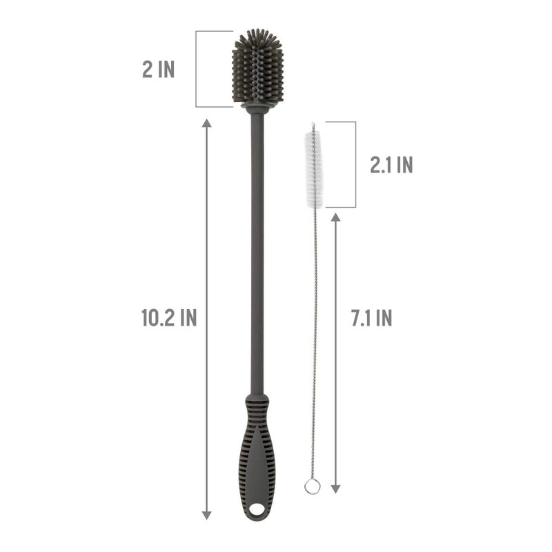 Goodful Reusable Bottle and Straw Cleaning 2-Piece Brush Set, Scratch Free Silicone Bottle Cleaner and Bristle Wire Straw Cleaner, Dishwasher Safe, Gray - Image 2